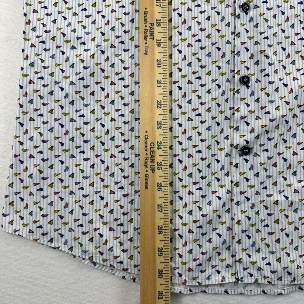 Stone Rose Mens Blue White Striped Sneaker Print Button Down Shirt Size 6 or XXL - Picture 9 of 10